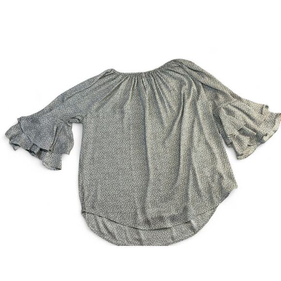 Chaps Women's Floral Boho Blouse Pullover Bell Sleeves Blue Patterned XL - Picture 4 of 8